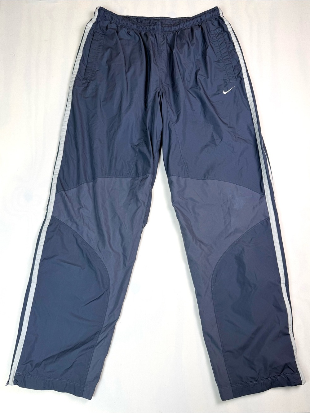 Nike Men’s L Navy Ripstop Track Pants Mesh Lined Ankle Zip Side Stripe